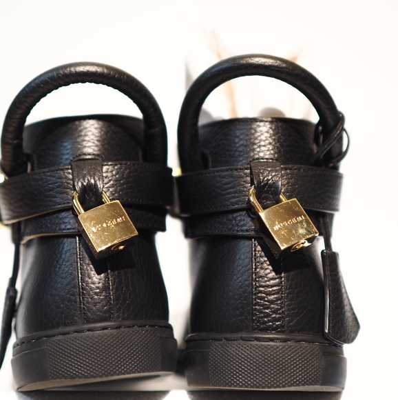 Luxury Designer Buscemi Men's 1High-Top Leather Sneakers with Padlock, Black - Picture 9 of 15